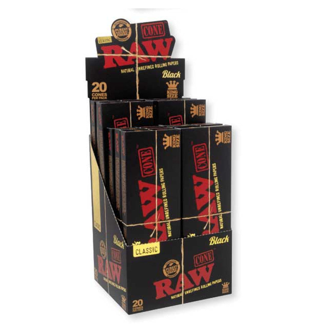 RAW BLACK PRE-ROLL CONE KING SIZE 20PK DISPLAY OF 12