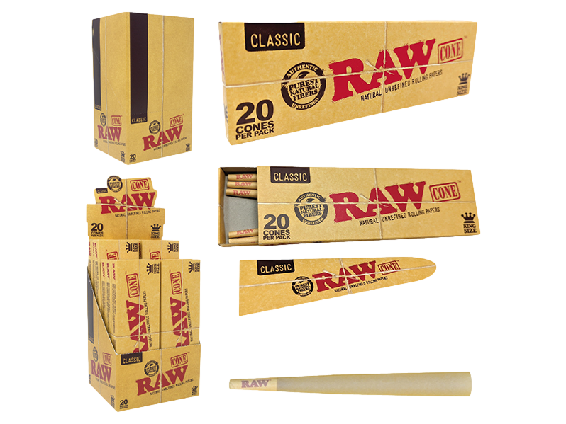 RAW CLASSIC PRE-ROLL CONE KS 20PK DISPLAY OF 12
