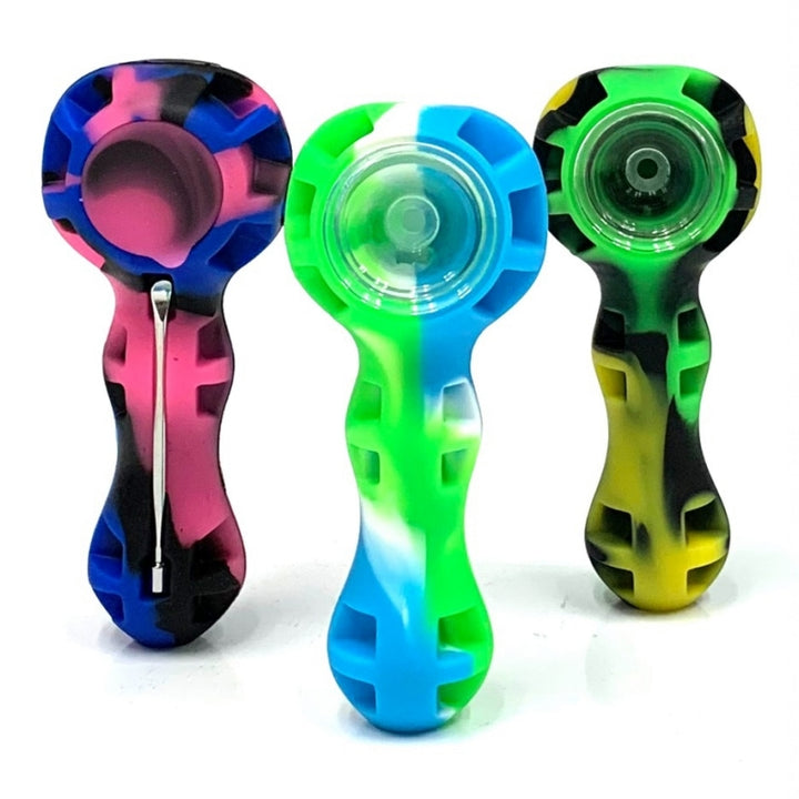 4.5" Silicone Hand Pipe w/ Glass Bowl