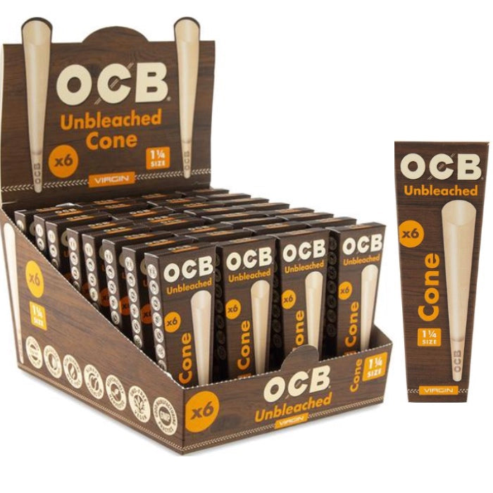 OCB Unbleached Virgin Pre-Rolled Cones 1 1/4 Size – 32ct.