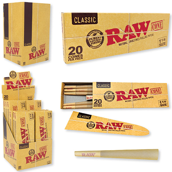 RAW CLASSIC PRE-ROLL CONE 1 1/4 20PK DISPLAY OF 12