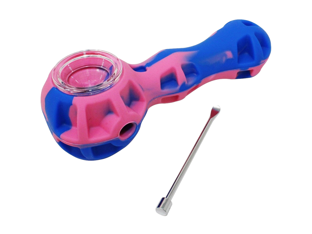 4.5" Silicone Hand Pipe w/ Glass Bowl